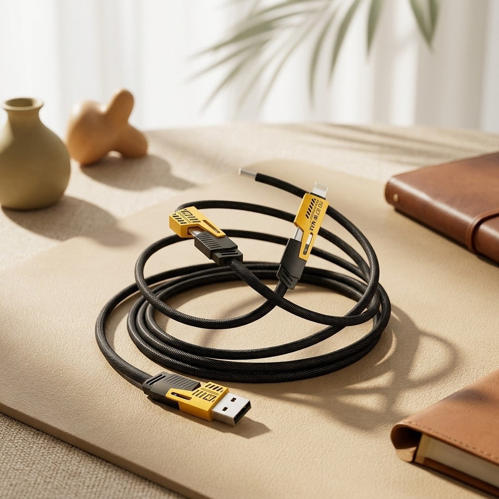 4-in-1 Fast Charging Cable 27W PD | USB-A to Type-C, Lightning & Thunderbolt Compatible Cable