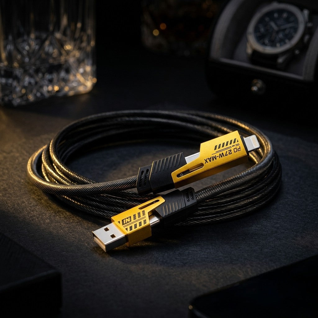 4-in-1 Fast Charging Cable 27W PD | USB-A to Type-C, Lightning & Thunderbolt Compatible Cable